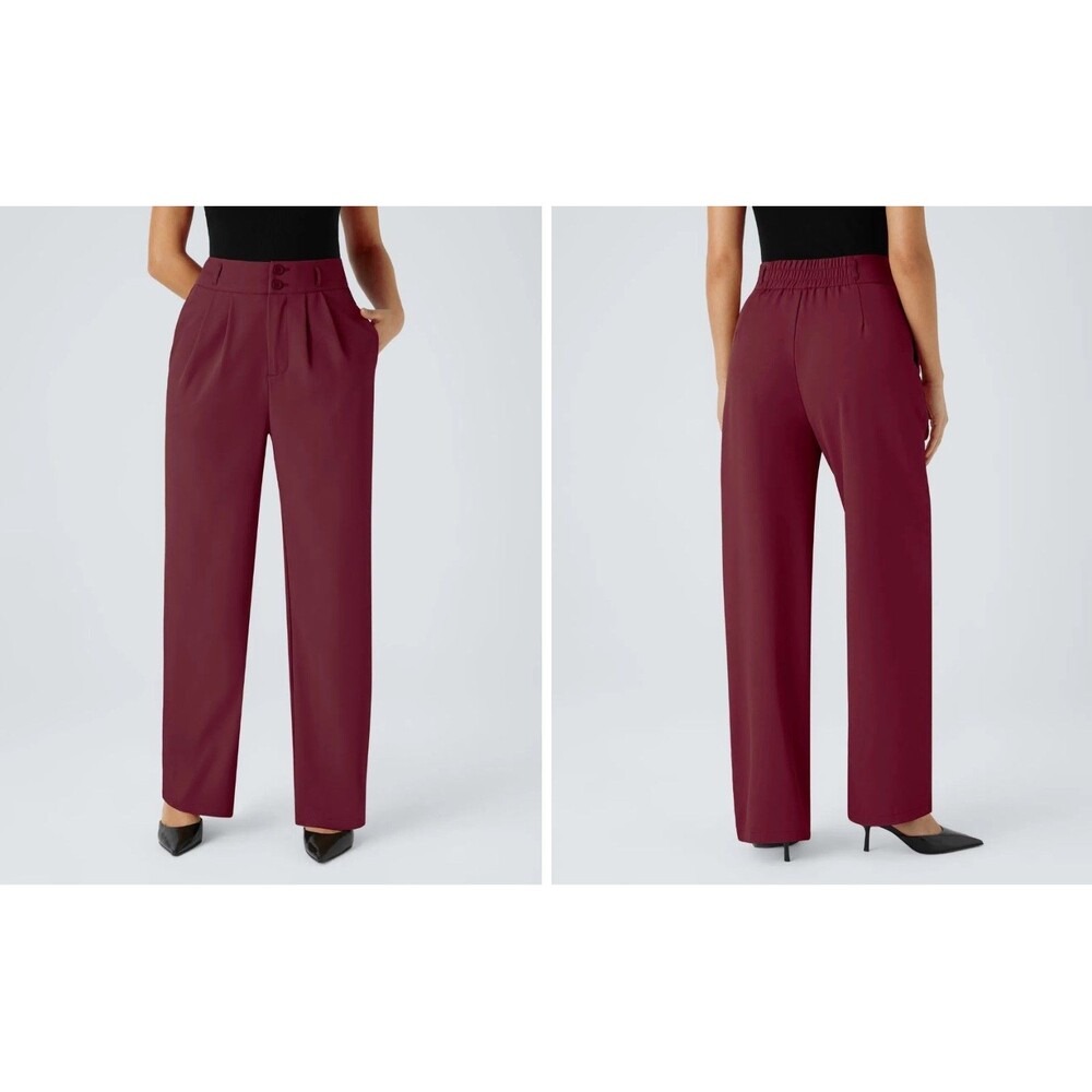 HALARA Flex High Waist Zipper Pocket Shirred Straight Pant XS Burgundy NWT B86
